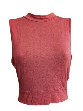 Alya SM Rustic Red Sleevless Mock Neck Open Back Crop Top